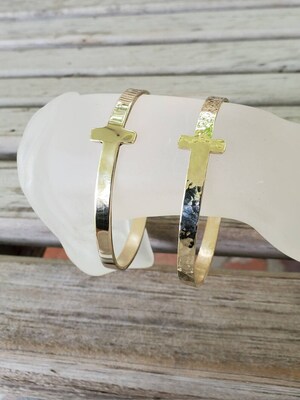 Jewelers Brass Cross Bracelet in Hammered or Smooth Finish - image2